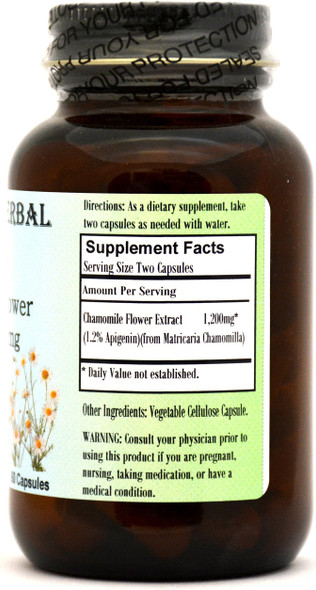 Barlowe's Herbal Elixirs Chamomile Extract - 1.2% Apigenin - 60 600mg VegiCaps - Stearate Free, Bottled in Glass!
