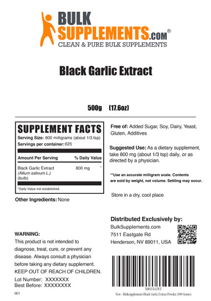 BulkSupplements Black Garlic Extract -  Circulation Supplements - Black Garlic Supplement - Antioxidants Supplement - Garlic Supplements - Aged Garlic Extract (500 Grams - 1.1 lbs)