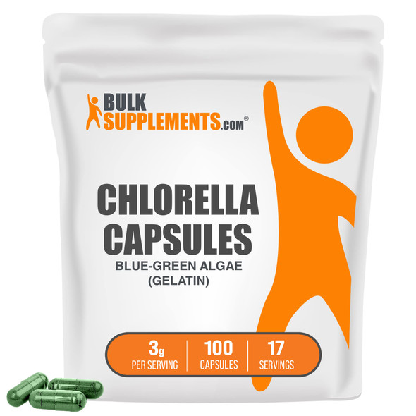 BulkSupplements Chlorella Capsules - Superfood Supplement for Immune Support, Broken Cell Wall -  - 3g (6 Capsules)  - 17-Day Supply (100 Capsules)