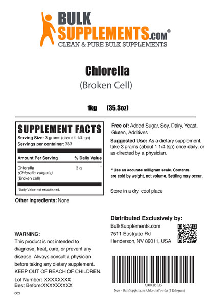 BulkSupplements Chlorella Powder - Superfood Supplement for Immune Support, Broken Cell Wall - Vegan,  Powder - 3g s (5 Kilograms - 11 lbs)