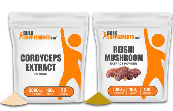 BulkSupplements Cordyceps Extract Powder, 100g, with Reishi Mushroom Extract Powder, 100g