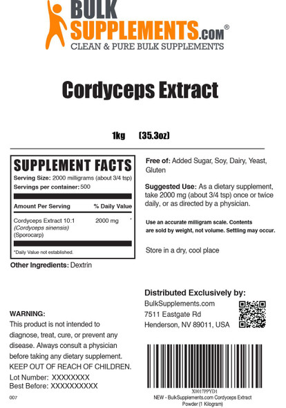 BULKSUPPLEMENTS.COM Cordyceps Mushroom Extract Powder  1kg