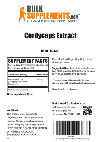 BulkSupplements Cordyceps Mushroom Extract (Cordyceps sinensis) 500G, with Turkey Tail Mushroom Extract (Coriolus Versicolor) 500G, Chara Mushroom