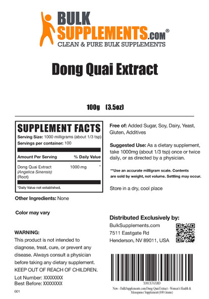 BulkSupplements Dong Quai Root Extract - Herbal Supplement, Angelica Root Powder - 1000mg of Dong Quai Extract ,  (100 Grams - 3.5 oz)