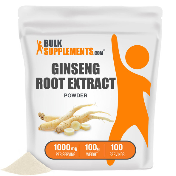BulkSupplements Ginseng Root Extract Powder - Panax Ginseng for Energy Support - Vegan,  Powder - 1000mg , 100 Servings (100 Grams - 3.5 oz)