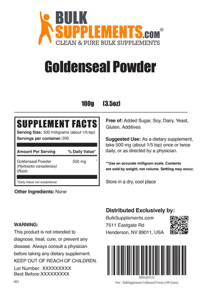 BulkSupplements Goldenseal Root Powder - Herbal Supplement Powder, Sourced from Golden Seal Root - 500mg ,  (100 Grams - 3.5 oz)