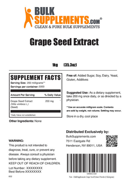 BulkSupplements Grape Seed Extract Powder - Herbal Supplements, Antioxidants Supplement - 200mg of Grapeseed Extract Powder ,  (5 Kilograms - 11 lbs)