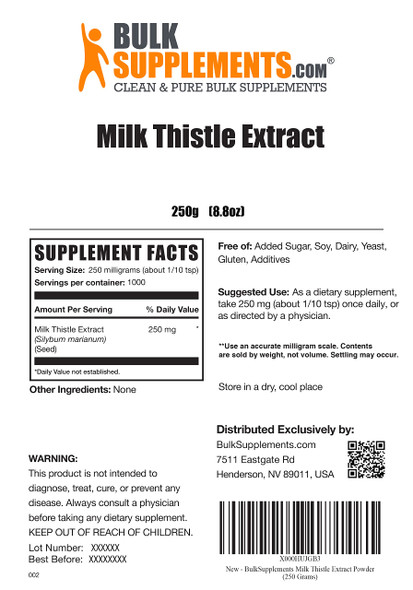 BulkSupplements Milk Thistle Extract Powder - Liver Support Supplement - Silymarin Milk Thistle - Milk Thistle for Dogs - Liver Supplement (250 Grams - 8.8 oz)
