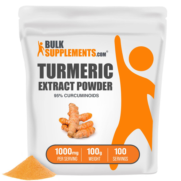 BulkSupplements Turmeric Extract Powder, 95% Curcuminoids - Herbal Supplements - Vegan &  - Pure Turmeric with Curcumin Supplement - 1000mg  (100 Grams - 3.5 oz)