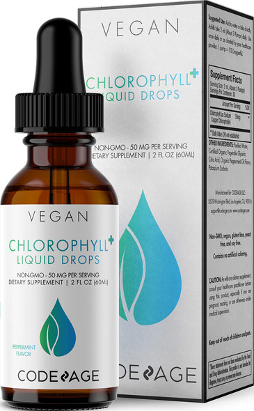 Codeage Chlorophyll Liquid Drops Supplement, Immune Support, Skin Care, Certified Organic Vegetable Glycerin Water, Liquid Chlorophyll, Organic mint Flavor Clorofila, Vegan 2 fl oz