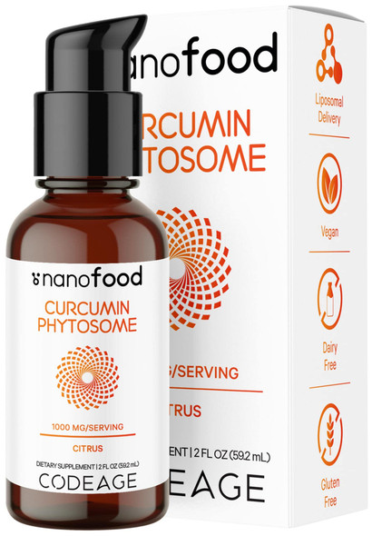 Codeage Liposomal Curcumin Phytosome Liquid Supplement, Turmeric Curcumin Vegan Liquid Drops, Plant-Based Curcuma Longa Dropper, Curcumina, Sunflower Phospholipid, -Free, Citrus Flavor, 2 fl oz