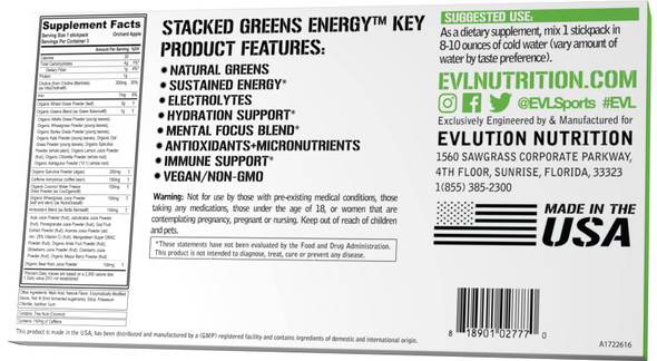Evlution Greens and Superfoods Energy Drink Powder Nutrition Super Greens Powder Smoothie Mix with Spirulina Chlorella and Wheat Grass - Vegan Greens Superfood Powder for Energy Focus and Immunity