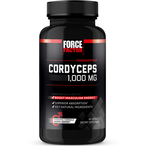Force Factor Cordyceps Capsules with 1000mg of Cordyceps Sinensis Mushroom Extract, Traditionally Used to Improve Vitality, with BioPerine for Quick Absorption, Key  Ingredients, 60 Capsules