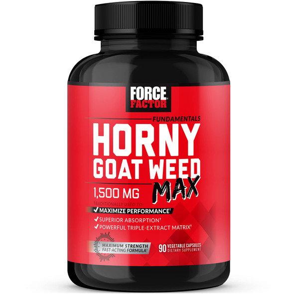 Force Factor Horny Goat Weed Max, Horny Goat Weed for Men and Women to Maximize Performance and Drive, Triple-Extract HGW Horny Goat Weed Herbal Supplement, 1500mg, 90 Capsules, Red