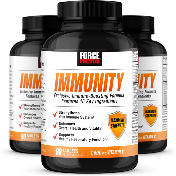 Force Factor Immunity, Immune Support Booster with Elderberry and 1000mg of Vitamin C, Plus Vitamin D, Zinc, Probiotics, Antioxidants, and Echinacea for Immune Health Defense, 90 Count (Pack of 3)