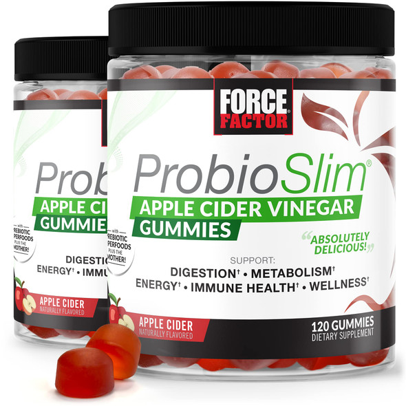 Force Factor ProbioSlim Apple Cider Vinegar Gummies Organic LactoSpore Prebiotics to Support Digestion, Metabolism, Immune Health, 240 Gummies (2-Pack), White (Packaging) (FFS-00806-FG)