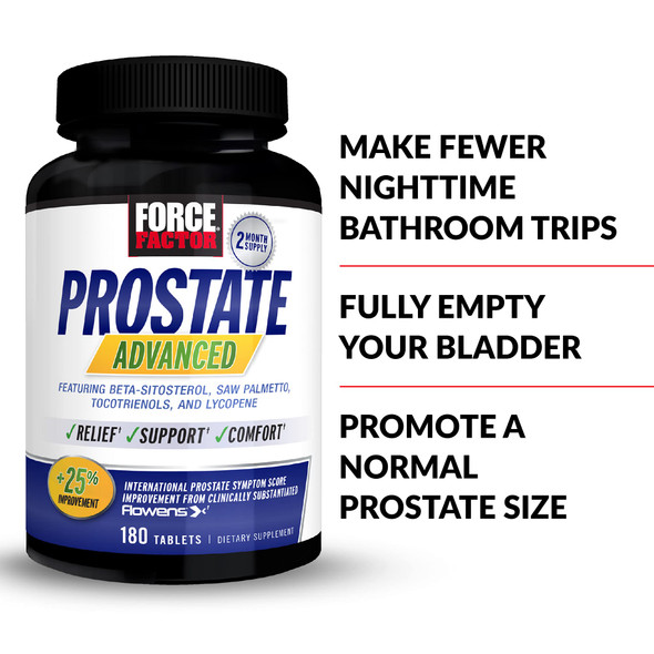 Force Factor Prostate Advanced, Health Supplement for Men for Reducing Nighttime Bathroom Trips, Bladder & Urinary Relief, with Saw Palmetto, Beta-Sitosterol, 180 Tablets (1-Pack)