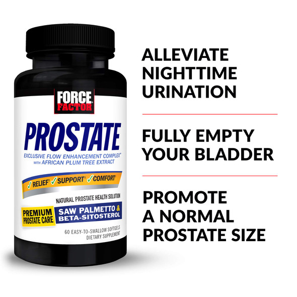 Force Factor Prostate Saw Palmetto and Beta Sitosterol Supplement for Men, Prostate Health Support, Prostate Size Support, Urinary Relief, Bladder Control, Reduce Nighttime Urination, 60 Softgels