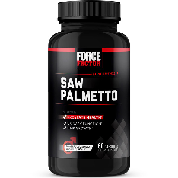 Force Factor Saw Palmetto for Men, Saw Palmetto Extract for Prostate Health, Urinary Function, & Hair Growth, Fast-Acting Formula with BioPerine for Superior Absorption, 60 Capsules