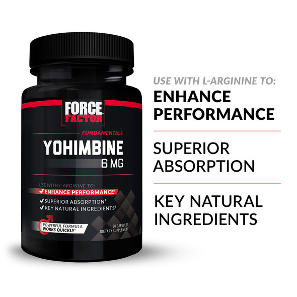 Force Factor Yohimbine Supplement for Men, Yohimbe Bark Extract with Superior Absorption to Enhance Performance, 6mg Yohimbine Bark Pills with Key  Ingredients, Works Fast, 30 Capsules