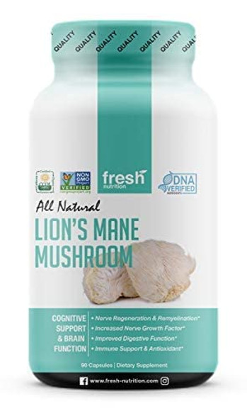 Organic Lions Mane Mushroom Capsules - Strongest DNA Verified Formula - Rich in Alpha Glucan - Powerful Superfood Supplement - Vegan Friendly, Non GMO,