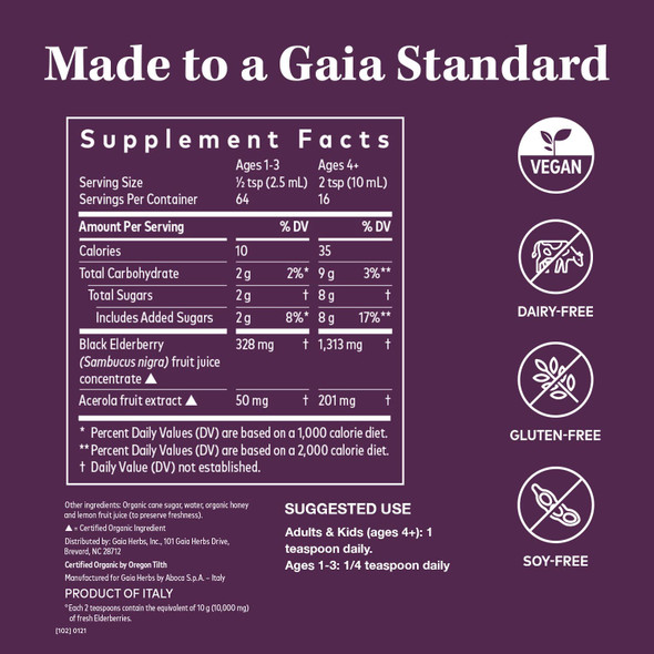 Gaia Herbs Black Elderberry (Sambucus Nigra) Syrup-Immune Support Supplement-Made with Organic Black Elderberries for Immune System Support-USDA Certified Organic Formula-5.4 Fl Oz (32-Day Supply)