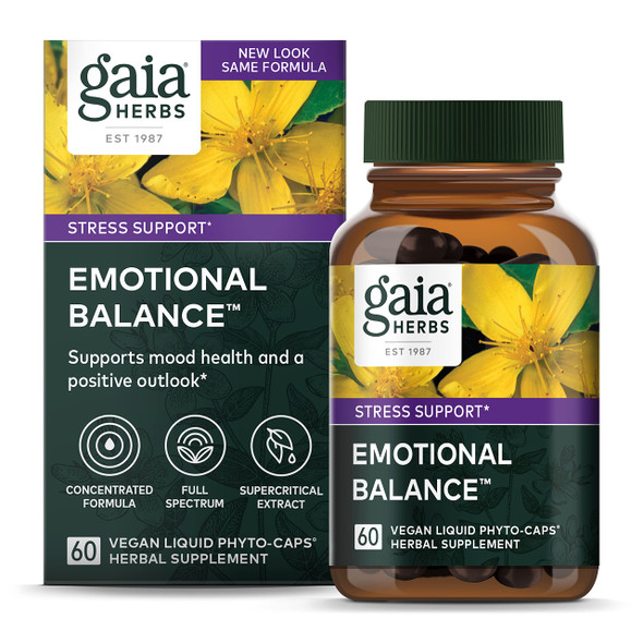 Gaia Herbs Emotional Balance -  Support Supplement to Help The Body Cope with  - with St. Johns Wort, Passionflower, Vervain, and Oats - 60 Vegan Liquid Phyto-Capsules (20-Day Supply)