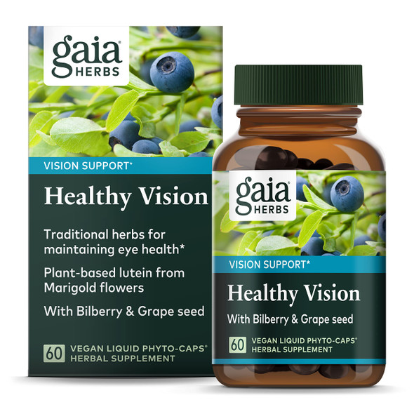 Gaia Herbs Healthy Vision - Vision Support Supplement to Help Maintain Eye Health - with Bilberry, Grape Seed, and Lutein from Marigold Flowers* - 60 Vegan Liquid Phyto-Caps (30-Day Supply)