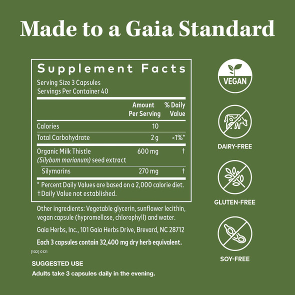 Gaia Herbs Milk Thistle Seed - Liver Supplement & Cleanse Support for Maintaining Healthy Liver Function* - with Milk Thistle Seed Extract - 120 Vegan Liquid Phyto-Capsules (40-Day Supply)