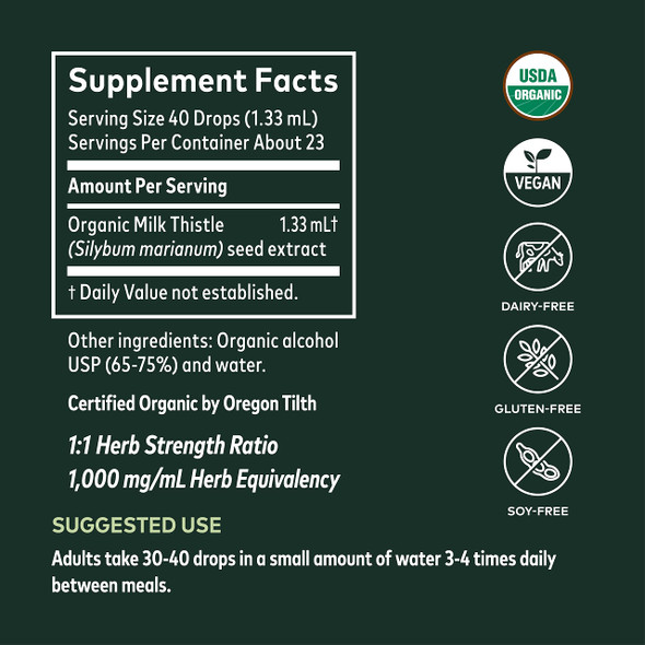 Gaia Herbs Milk Thistle Seed, Low  Formula - Liver & Cleanse Support That Helps Maintain Healthy Liver Function* - Made with Organic Milk Thistle Seed Extract - 1 Fl Oz (Up to 10-Day Supply)