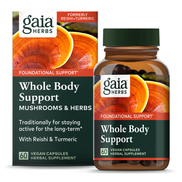 Gaia Herbs Mushrooms+Herbs with Reishi & Turmeric-Inflammation Relief Supplement with Daily Immune Support-Made with Organic Reishi and Turmeric Curcumin-60 Vegan Liquid Phyto-Capsules(30-Day Supply)