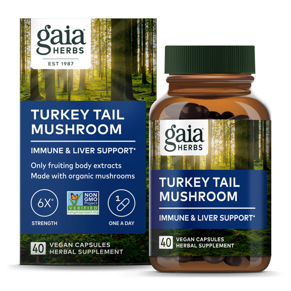 Gaia Herbs Turkey Tail Mushroom - Immune Support Supplement to Help Maintain Liver Health - with Organic Turkey Tail Mushroom ing Body Extract - 40 Vegan Capsules