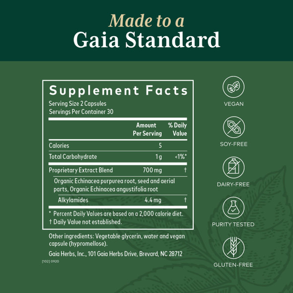 Gaia PRO Echinacea Blend - Immune Support Supplement - with Organic Echinacea Angustifolia & Echinacea Purpurea - 60 Vegan Liquid Phyto-Capsules (30 Servings)