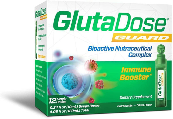 GlutaDose Guard - Bioactive Nutraceutical Complex, 10mL Each with L- Glutathione, Astragalus, Echinacea, Selenium, Acerola and Zinc, Oral Solution with Citrus Flavor (12 Doses/120mL Total)