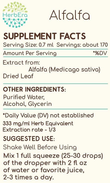 Alfalfa A120 (2pcs) Alcohol Herbal Extract Tincture, Concentrated Liquid Drops Natural Alfalfa (Medicago Sativa) Dried Leaf (2x4 fl oz)