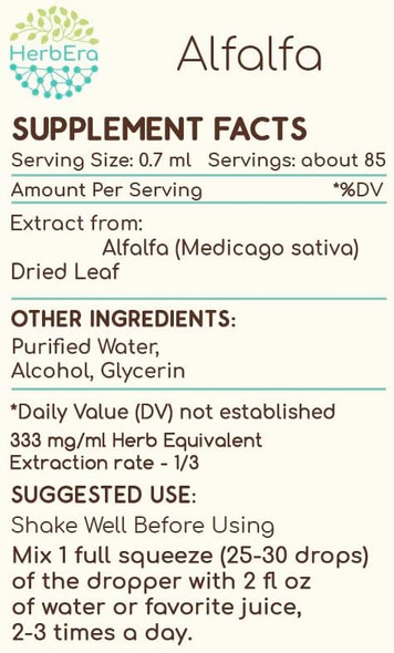 Alfalfa A60 Alcohol Herbal Extract Tincture, Concentrated Liquid Drops Natural Alfalfa (Medicago Sativa) (2 fl oz)