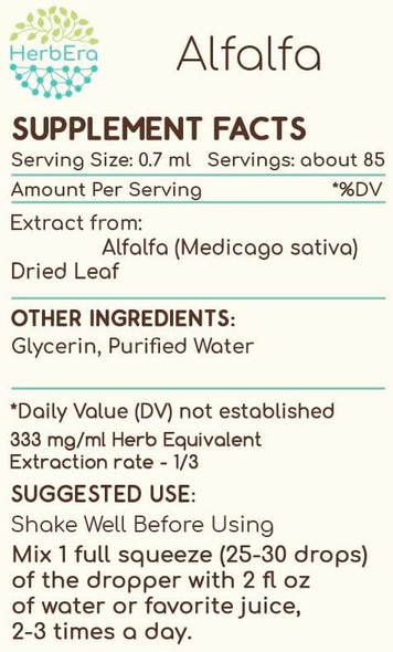 Alfalfa B60 Alcohol-Free Herbal Extract Tincture, Concentrated Liquid Drops Natural Alfalfa (Medicago Sativa) 2 fl oz