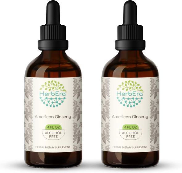 American Ginseng B120 (2pcs) Alcohol-Free Herbal Extract Tincture, Concentrated Liquid Drops Natural American Ginseng (Panax Quinquefolius) Dried Root (2x4 fl oz)