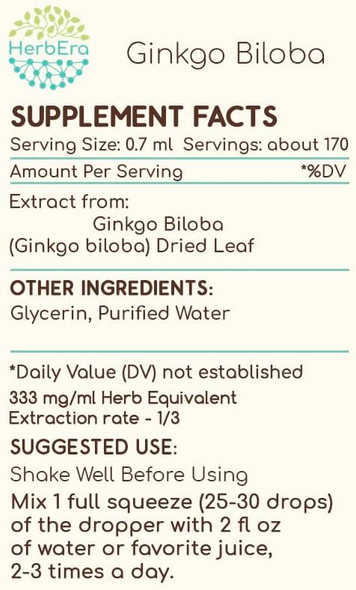 Ginkgo Biloba B120 Alcohol-Free Herbal Extract Tincture, Super-Concentrated Ginkgo Biloba (Ginkgo Biloba) Dried Leaf 4 fl oz