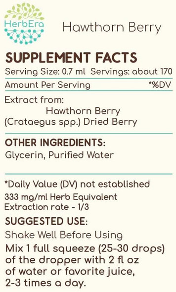 Hawthorn Berry B120(2pcs) Alcohol-Free Herbal Extract Tincture, Concentrated Liquid Drops Natural Hawthorn Berry (Crataegus spp.) Dried Berry (2x4 fl oz)