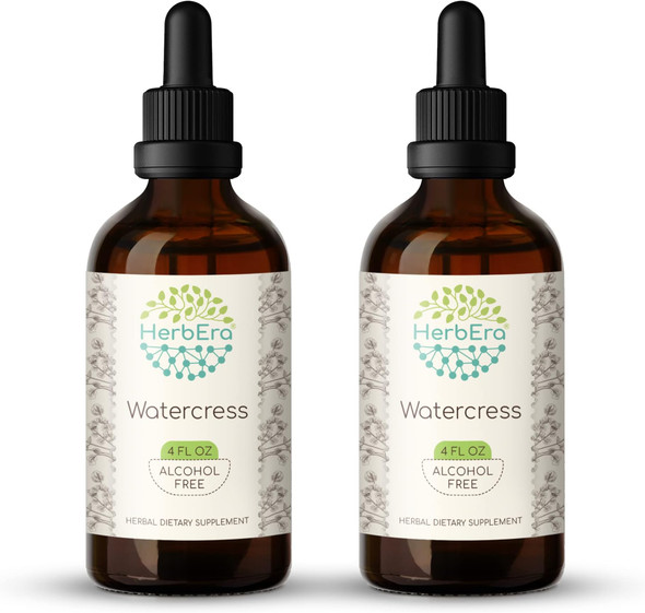 Watercress B120 (2pcs) Alcohol-Free Herbal Extract Tincture, Concentrated Liquid Drops Natural Watercress (Nasturtium Officinale) Dried Herb (2x4 fl oz)
