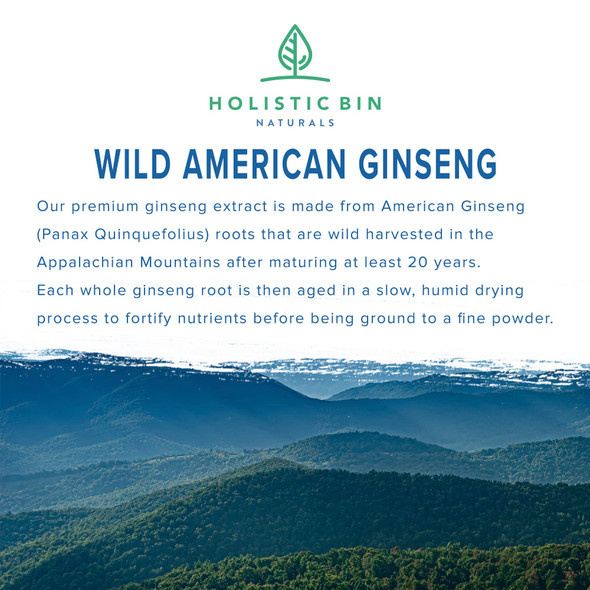 Holistic Bin American Ginseng Capsules Made with Pure Wild Harvested Appalachian Ginseng Root (Panax Quinquefolius) | No Fillers or Additives