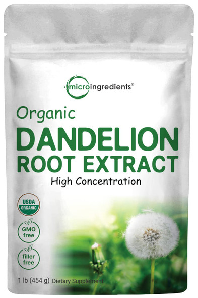 Micro Ingredients Sustainably US Grown, Organic Dandelion Root Tea Powder, Pure Dandelion Supplement, 1 Pound (16 Ounce, 1 Year Supply), Supports Liver Health, Non-GMO and Vegan Friendly