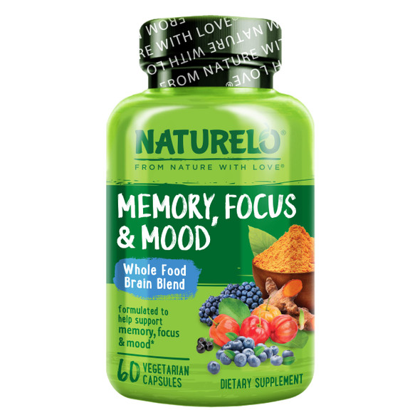NATURELO  Food Brain Blend Supplement, Helps Support Memory, Focus and Mood - 60 Vegetarian Capsules