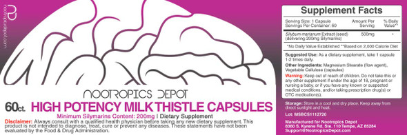 High Potency Milk Thistle Extract Capsules | 200mg of Silymarins from Silybum marianum | 60 Count