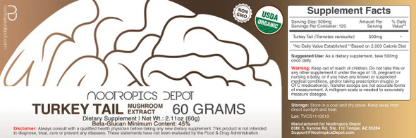 Turkey Tail Mushroom Powder | 60 Grams | Trametes versicolor | Organic  ing Body Extract | Promotes Healthy Cellular Function