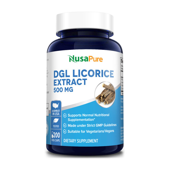 DGL Licorice Extract 500 mg 200 Veggie Capsules (Vegan,Non-GMO & Gluten-Free)