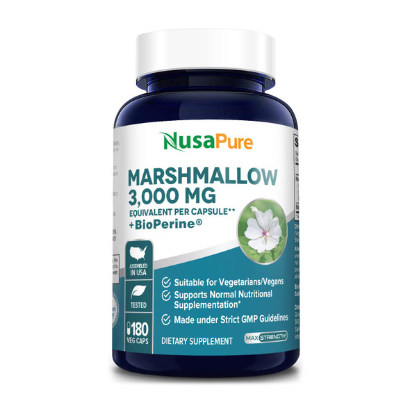 Marshmallow Root Ext 3,000 mg 180 Veggie caps (Equivalent to 30:1 Ext ) with Bioperine