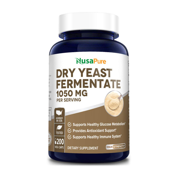 NusaPure Dry Yeast Fermentate 1050mg 200 Veggie Caps (Vegan,Non-GMO & )