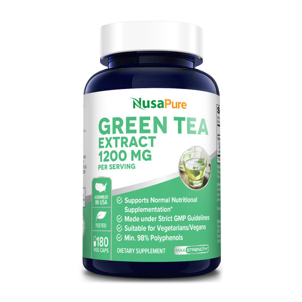 NusaPure Extra Strength Green Tea 20:1 Extract, 24000 mg , 180 Vegan Capsules, 50% EGCG, 98% Polyphenols and 80% Catechins, Potent 20x Extract